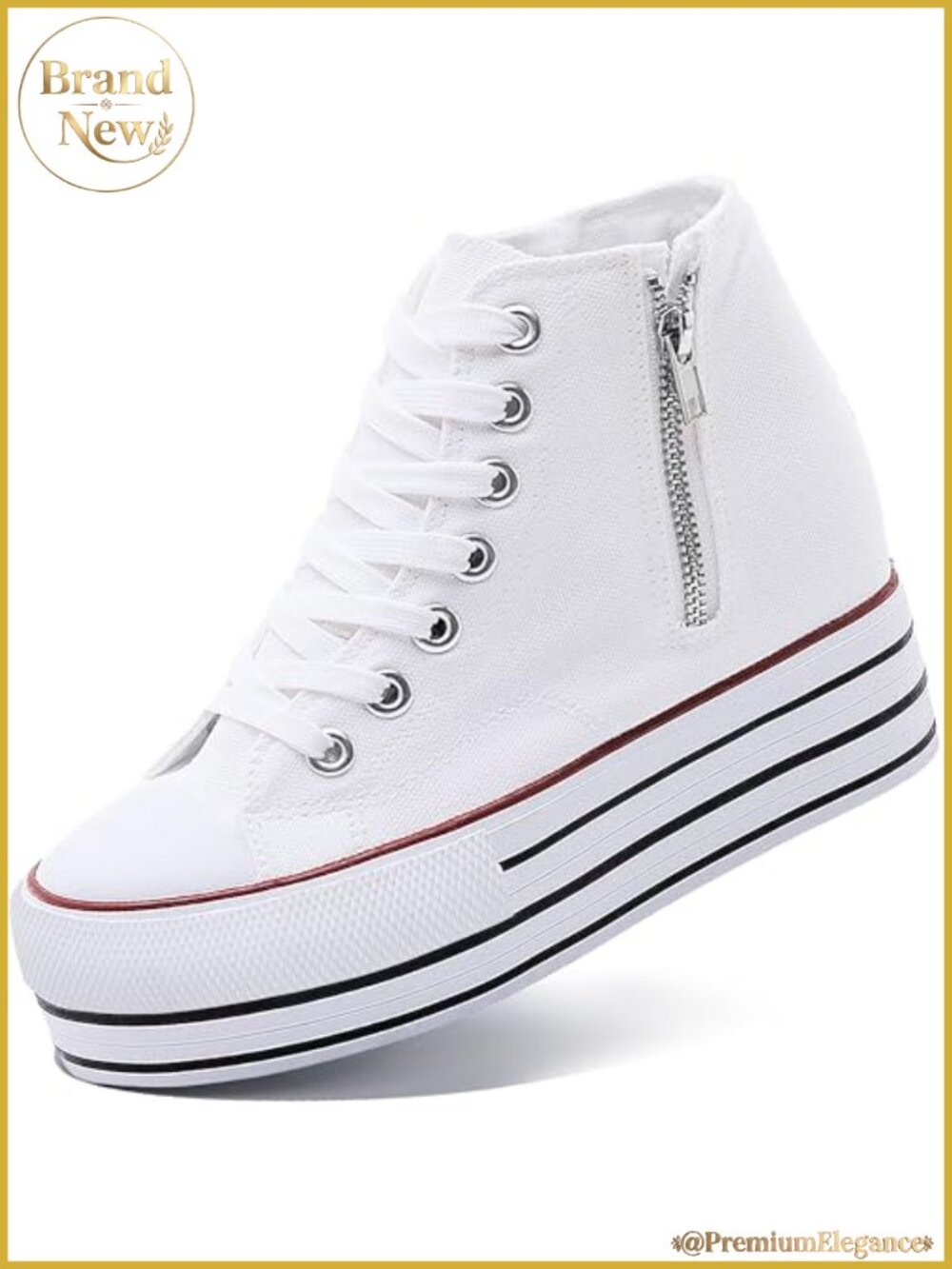 Hidden Wedge Platform Sneakers with Height Boost, Lace-Up